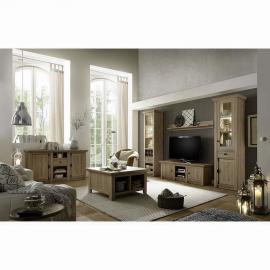 Komplett Wohnzimmer-Set LATINA-61 Wohnwand, Sideboard & Couchtisch in Grandson Oak hell Nb. - Wohnwand B/H/T: 303/207/45cm