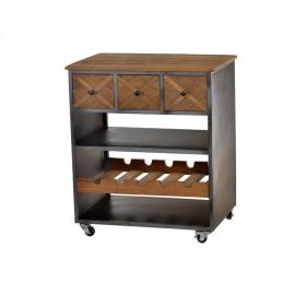 Küchenwagen CROSS-14 78x49x82cm Holz natur, lackiert, Metall antik-grau recyceltes Teak + Stahl