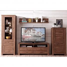 Landhaus Wohnwand inkl. LED-Beleuchtung BERN-36 Akazie Dunkel Nb. B/H/T ca. 320x203x40cm