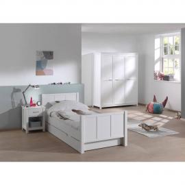 Modernes Kinderzimmer Komplett-Set STEINA-12 Bett mit Schublade, Kleiderschrank 3-trg. und Nako MDF weiß lackiert