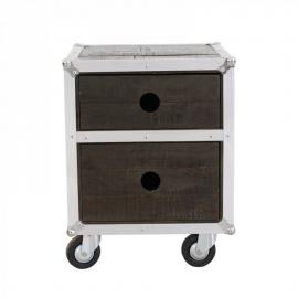 Nachttisch DARK ROADIES-14 45x45x60cm dunkelbraun mit silbernen Beschlägen Mango dunkelbraun gebeizt, mit Alu beschlagen