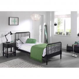 Set mit Bett inkl. Lattenrost APEN-12 90x200cm und Nachtkonsole, Massivholz schwarz lackiert