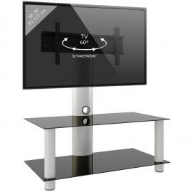 TV-Möbel mit Halterung Valeni Maxi-67 Silber/Schwarzglas B/H/T. ca 72x112x40cm