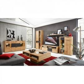Wohnzimmer Set 6tlg mit Mediawand inkl. Sideboard und Couchtisch BOZEN-36 massive Wildeiche Fronten
