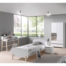Jugendzimmer Schlafzimmer SLIGO-12 in Lack weiß, Kiefer massiv, Kleiderschrank, Einzelbett, Nachtkonsole und Schreibtisch B x H x T ca. 390 x 180 x 205,5cm